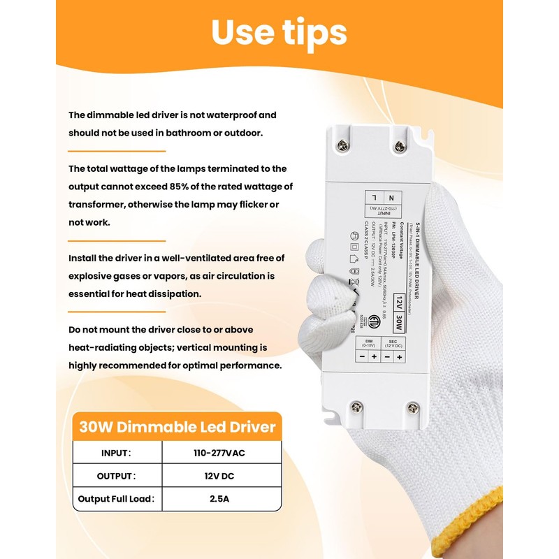 Cheopha LED Dimmable Driver 30W, 5-in-1 LED Transformer 12V Dimmable