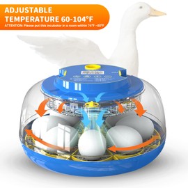 Egg Incubator with Automatic Eggs Turning Temperature Control Candler Humidity Display 18 Chicken Embryo Incubator for Hatching Chicken Duck Bird Quail Goose Turkey Reptile Fertilized Eggs