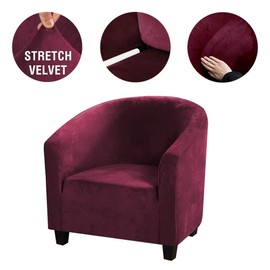 MIFXIN Club Chair Slipcover High Stretch Velvet Tub Chair Cover 1 Piece Spandex Washable Armchair Sofa Couch Furniture Protector for Living Room (Velvet Red)
