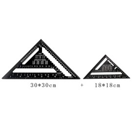 Beslands Triangle Ruler for Carpentry, Circular Saw Ruler, Set of 2, 7.1 x 7.1 inches (18 x 18 cm), 11.8 x 11.8 inches (30 x 30 cm), Double-Sided Scale, Aluminum Alloy, Carpentry Tool, 0-90°, Surveying Supplies, 45° Injury Tool, Black
