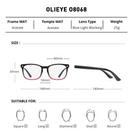 OLIEYE Computer Blue Light Blocking Glasses - Square Game Eyeglasses for Women Men Anti Eye Eyestrain Reading Gaming Glasses (3 Pack Black+Tra+Black&Purple)