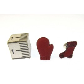 Miniblings Gloves and Warm Sock Stud Earrings Winter Snow Christmas Red Handmade Fashion Jewellery I Earrings Stud Earrings, Plastic