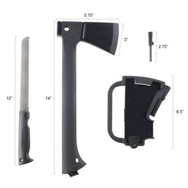 Camping Hand Axe and Survival Gear - Lightweight Hatchet with Nested Serrated Wood Saw Knife and Magnesium Fire Starter Tool by Wakeman (Black)