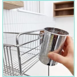 HOME&I Silverware Drying Basket, Very Small Oval Utensil Holder for Dish Rack, Stainless Steel 304 Cutlery Caddy for Kitchen Sink & Countertop