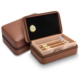 Demcigar Cigar Humidor, Leather Cigar Case with Cedar Wood Shelf, Portable Travel Cigar Humidor Case with Humidifier Can Hold 10 Cigars (Brown)