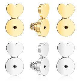 Rubber Earring Backs for Droopy Ears, 4 Pcs Heart Silicone Earring Lifter, 14K Gold Plated Love Earring Backs for Studs and Heavy Earrings, Hypoallergenic Secure Earring Backs Replacements