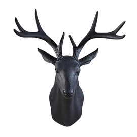 Notakia 20 Inch Large Wall Charmers Faux Deer Head Taxidermy - Handmade Farmhouse Rustic Wall Decor With Antlers (Black)