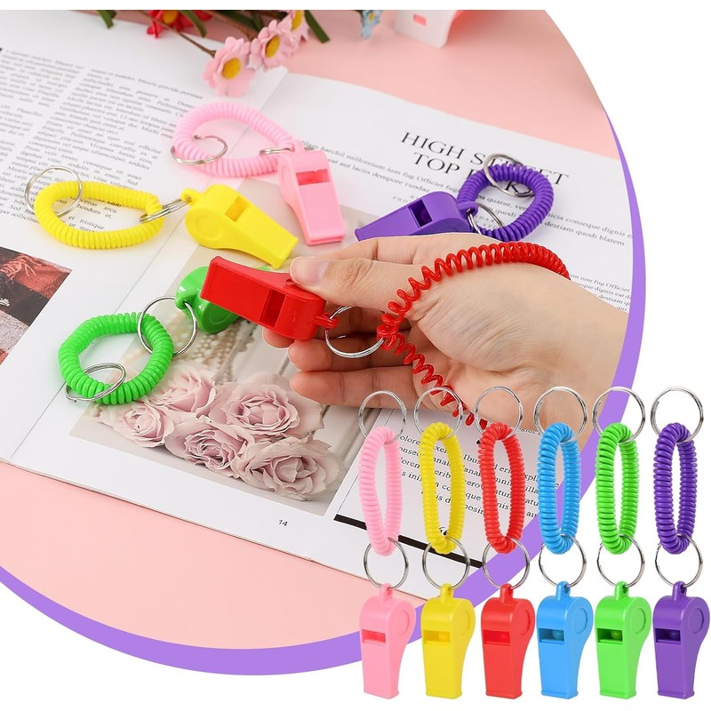 BLEMO Plastic Whistle with Bracelet Keychain, Loud Clear Sound, Multicolored,