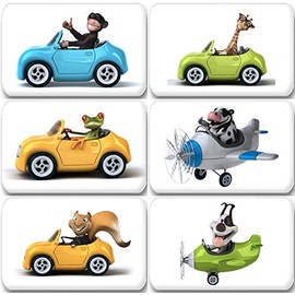 Merchandise for Fans 3D Animals in the Car and Plane - 6 Rectangular Fridge Magnets 7 x 4.5 cm - 07 for Memo Board Notice Board Magnetic Board Whiteboard