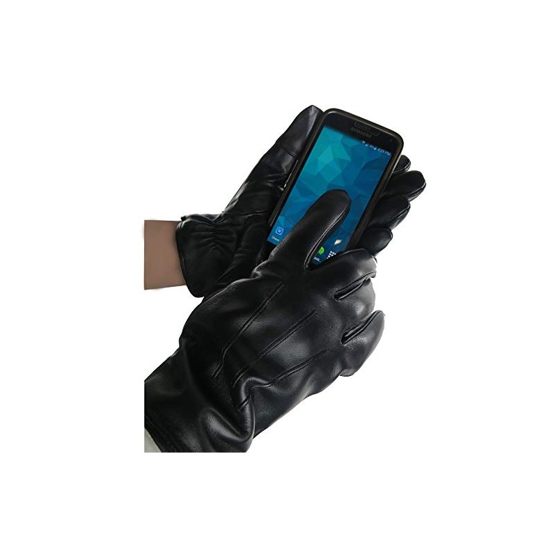 Debra Weitzner Mens Leather Gloves Black Touchscreen Gloves Rabbit Fur