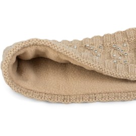 styleBREAKER Women Browband with plait pattern and rhinestones, soft fleece lining, hair band, headband 04026001, color:Beige