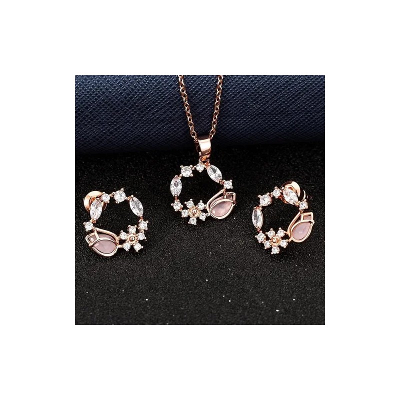 Juego Collar Aretes Elegante Fino Para Dama Mujer Con Piedra