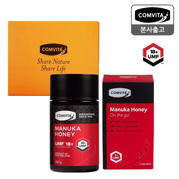 Comvita UMF18+ Manuka Honey 250g + Sachet Honey Stick Set + Shopping Bag / 콤비타  UMF18+ 마누카꿀 250g + 사셰 꿀스틱 세트 + 쇼핑백
