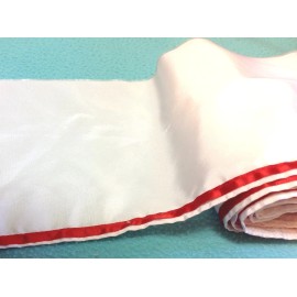 Unbranded Vintage White Taffeta with Red Ribbon Trim     4 1/2 inches wide  1 yard