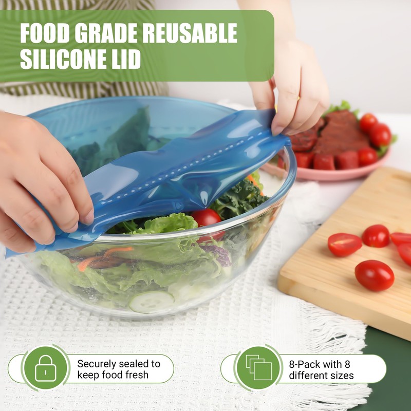 Silicone Stretch Lids for Food Storage in Fridge, Reusable Elastic