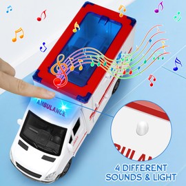Toy Ambulance Boys Age 3-5 With 4 Different Flashing Lights & Sound, Back And Side Doors Open Friction-Powered Wheels Light Up Toy Hospital Sets Buses Birthday Gift 2 3 4 Year Old And Up Girl Boy Toys