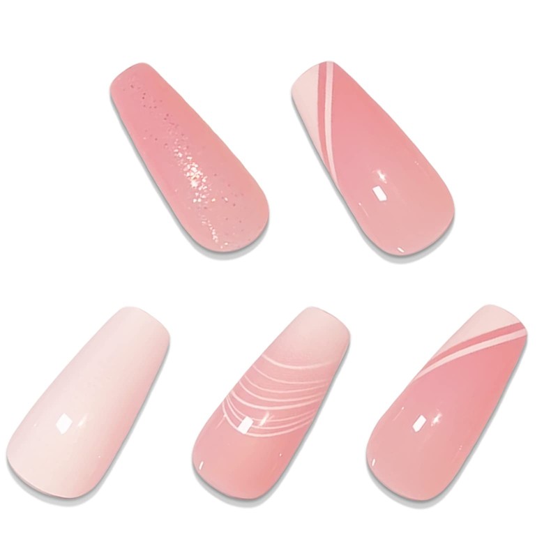BABALAL Coffin Press on Nails Long Fake Nails Pink White