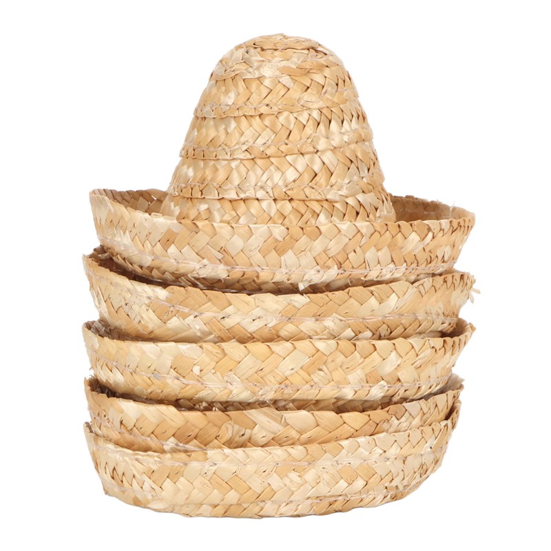 5Pcs Mini Sombrero Straw Hats 3.7in Diameter Retro Simple Style
