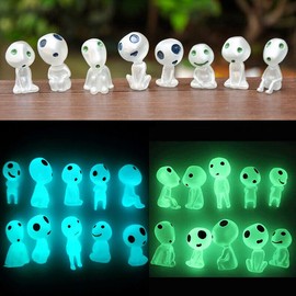 Tree Elves Figures Glow in Dark Miniature Luminous Tree Ghost Spirit Fairy Garden Decor Mononoke Statue for Micro Landscape DIY Succulents Pot Decor (10 Pcs Green)