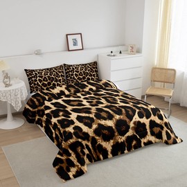 Leopard Print Comforter Set Africa Cheetah Print Bedding Set Safari Animal Pattern Duvet Set for Kids Boys Girls Children Teens Men Women Bedroom Decor Black and Brown Leopard Comforter Twin Size 2Pcs