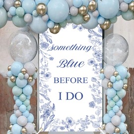 Jollyboom Something Blue Bridal Shower Decorations, Something Blue Before I Do Bridal Shower Door Banner Retro Blue Party Door Cover Backdrop Banner Sign for Bridal Shower