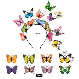 Butterfly Headband, Butterfly Headpiece and 8 Pieces Hair Clips, Bridal Headband Hair Band, Colourful Fancy Dress Fascinator Headband, Fairy Hair Accessories for Women, Carnival Accessories, Girls