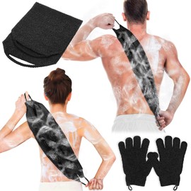 anezus - Juego de guantes de baño exfoliantes para la espalda, toalla de ducha exfoliante con guantes de ducha para exfoliante corporal, guantes de lavado para quitar la piel muerta (negro)