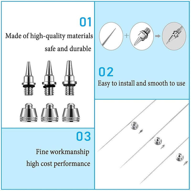 10 Pieces Airbrush Nozzle Needle Nozzle Cap Kit with Wrench