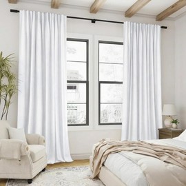 PANELSBURG - Cortinas opacas de lino blanco roto de 90 pulgadas de largo, plisadas en la parte posterior, oscurecimiento de la habitación, paneles de