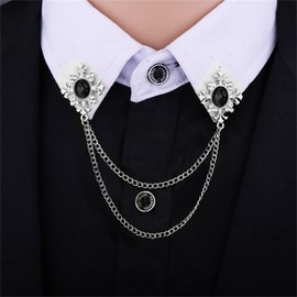 2PCS Long Chain Brooch Crystal Tassel Brooch Pin Gem Brooch Fashion Scarf Tie Pins for Women Men Wedding (2 Pcs Silver Black Pin)