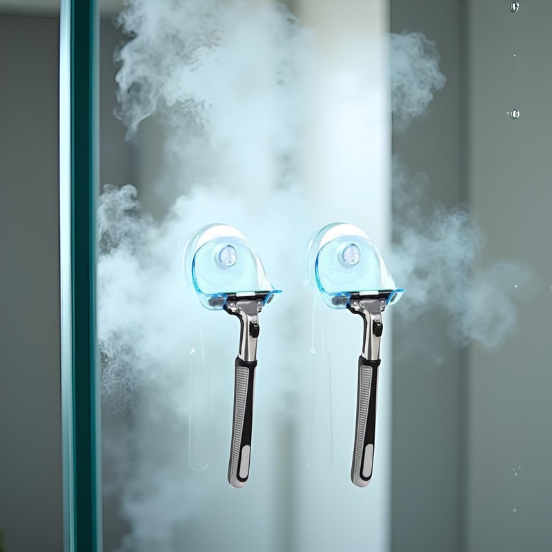 Dwuww 2Pcs Blue Suction Cup Hooks Removable Hook Razor Holder