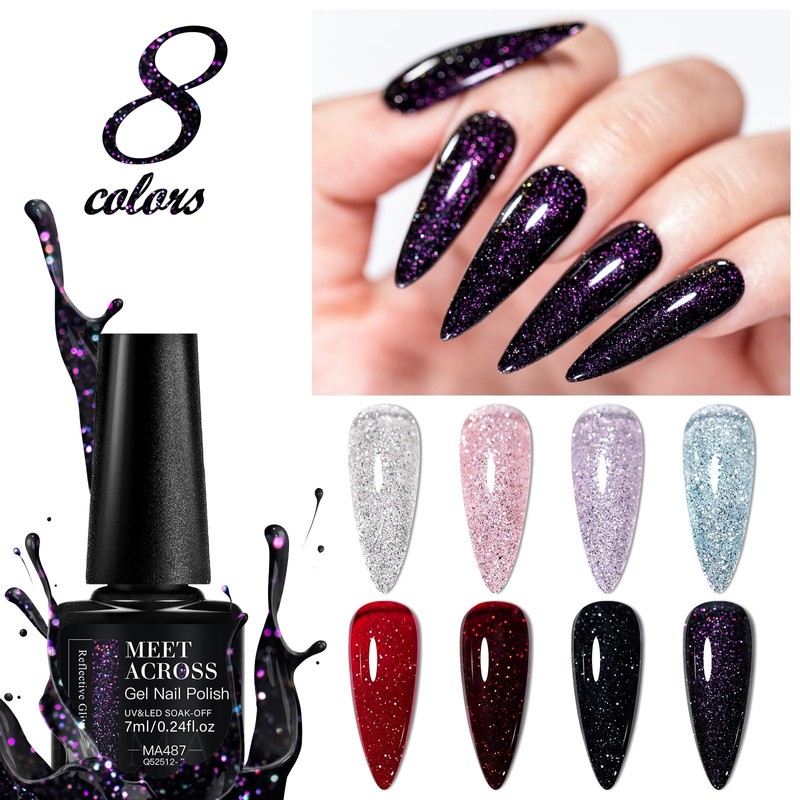MEET ACROSS Glitter Gel Nail Polish Set 12PCS Shimmer Gel