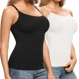 Joyshaper Shapewear Vest Top for Women Tummy Control Camisole Spaghetti Strap Basic Undershirt Body Shaper, Black+White S