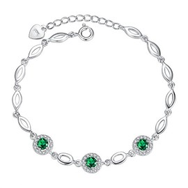 Sterling Silver Green Cubic Zirconia 'Elegance' Link Chain Bracelet Wedding Bridal Jewellery