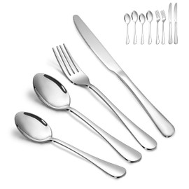 Silverware Set,18/10 Stainless Steel Dinner Knives Dinner Spoon Dinner Forks and Teaspoon Set for Home, Kitchen and Restaurant, Mirror Polished& Dishwasher Safe