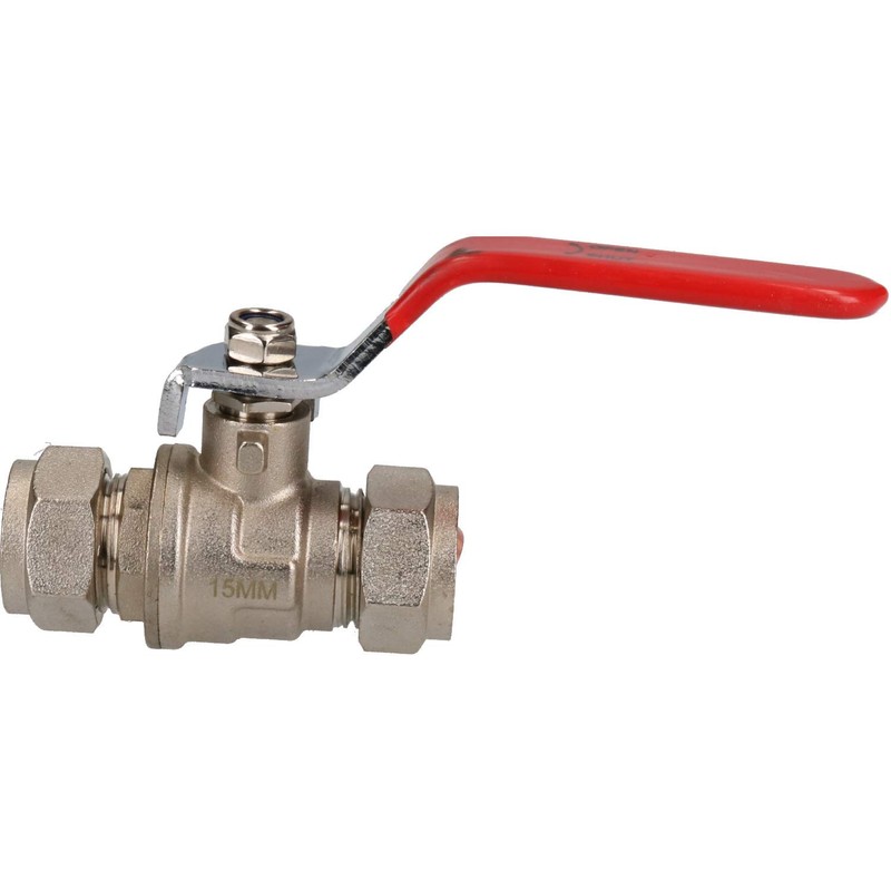 2pk 15mm Lever Ball Valve Blue & Red Handle Brass