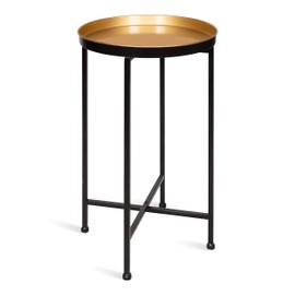 Kate and Laurel Celia Round Foldable Tray Accent Table, 14" x 14" x 25.75", Black and Gold, Modern Minimalist Design and Detachable Magnetic Tabletop