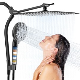 UltrTxenova Rain Shower Head with Handheld Spray Combo,High Pressure Filtered Handheld Shower Head with 10-Spray for Bathroom Upgrade,10" Height/Angle Adjustable Bar,71" Long Hose (Matte Black)