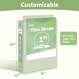 SUNEE 3 Ring Binder 1.5 Inch 1 Pack, Clear View Binder Three Ring PVC-Free (Fit 8.5x11 Inches) for School Binder or Office Binder Supplies, Green Binder