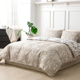 Tokokimo Double Duvet Cover Set - Spring Bedding Sets Reversible, Microfiber Double Bed Duvet Sets with Pillow Cases (Floral, Grey, Double 200 x 200 cm)