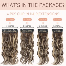 4PCS-11Clips in Hair Extensions Clip in Curly Synthetic Hair Extension Fiber Hair Pieces 22 Inches Long Hair Extensions for Women Wavy Hair Pieces for Full Head-Curly #Light Brown mix Ash Blonde