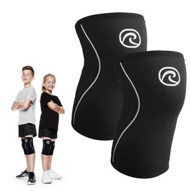 Rehband Children's Knee Support Made of 5 mm SBR / Neoprene, Bandage Knee for Girls and Boys, Compression Bandage for Sports: Football, Tennis or Running, Colour: Black, 1 Pair, Size: M