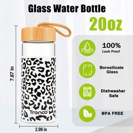 Tronco 20 oz Glass Water Bottles with Lids, Reusable Borosilicate Glass Bottles with Bamboo Lid & Non-Slip Silicone Sleeve for Gym, Hiking, Men and Women, Leak-Proof, BPA-Free, Dishwasher Safe