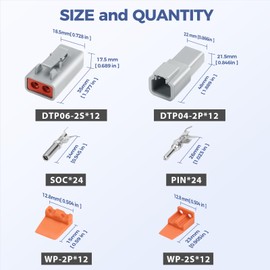 96 PCS Deutsch DTP Connector Kit 2 Pin Automotive Waterproof Connectors 12 sets with Size 12 Stamped Contacts Gauge 14-12 AWG Wire Size,25A