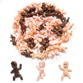 HAIKING Mini Plastic Babies, 60 Pcs Ice Cubes Game Tiny Babies for Baby Shower Party, Full Moon Gifts, Party Decoretions (Dark Brown, Latin, Pink)