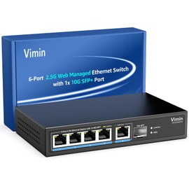 5 Port 2.5G Base-T Smart Web Ethernet Switch Managed with 10Gbps SFP Port, Compatible with 100/1000/2500Mbps Network, VIMIN 6-Port 2.5 Gigabit Managed Network Switch for 2.5G NAS, PC, Wireless AP
