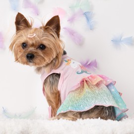Fitwarm Rainbow Unicorn Dog Tutu Dress, Summer Clothes for Small Dogs Girl, Pet Birthday Outfit, Pink, Medium
