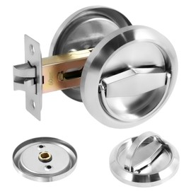 NEMTMCUA Stainless Steel Round Recessed Door Lock, Keyless Recessed Cup Door Handle, Pulls Latch Knob, Silver