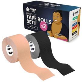 Sumo Tape® Kinesiotapes Set of 2 Waterproof & Skin-Friendly Elastic Kinesiology Tape 5 m x 5 cm and Extra Strong Hold - Medical Kinesiotape Rolls, Sports Physio Tapes (Black & Beige)