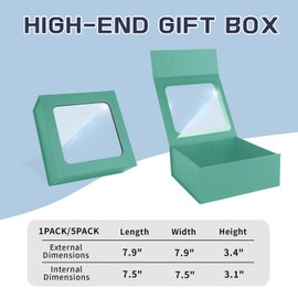 Light Green Gift Box with Window,7.5"x7.5"x3.1" Bridesmaid Box for Gift Giving,Birthday Gift Box with Magnetic,Closure Lid Gift Box for Presents,Cute Box,Luxury for Gift Packaging,Gift Box for Wrapping Gifts